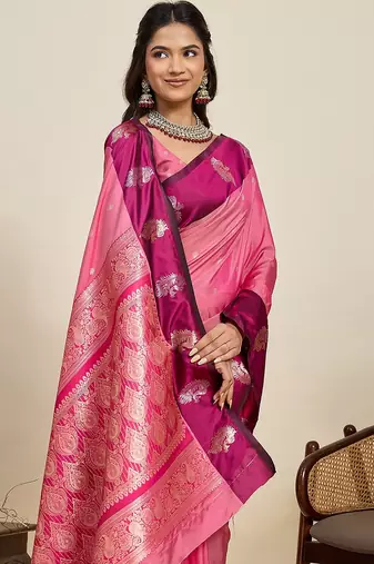 pink art silk woven kanjivaram silk saree with blouses