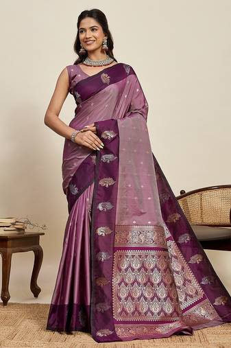 purple art silk woven kanjivaram silk saree with blouses