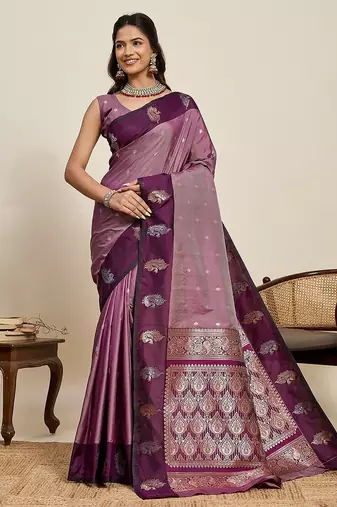 purple art silk woven kanjivaram silk saree with blouses