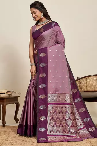 purple art silk woven kanjivaram silk saree with blouses