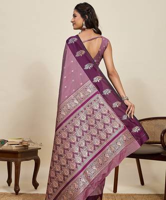 purple art silk woven kanjivaram silk saree with blouses 3