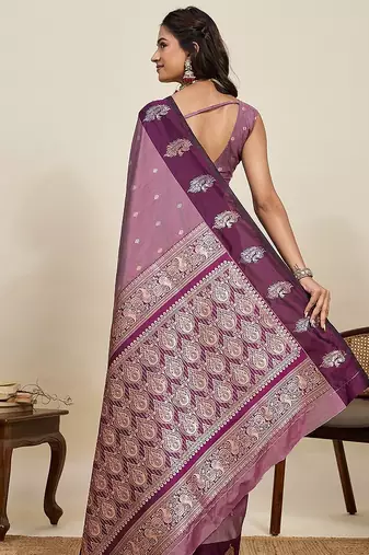 purple art silk woven kanjivaram silk saree with blouses