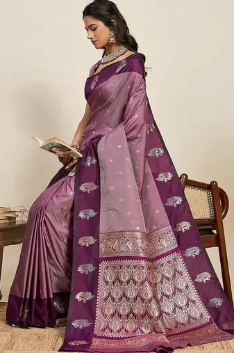 purple art silk woven kanjivaram silk saree with blouses