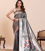 blue art silk woven kanjivaram silk saree with blouses