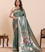 green art silk woven kanjivaram silk saree with blouses