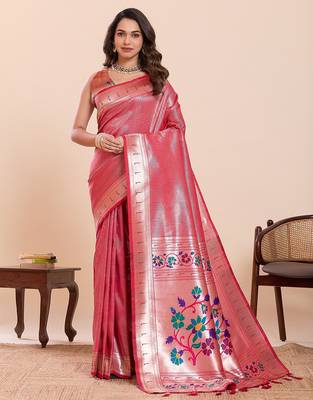 pink art silk woven kanjivaram silk saree with blouses 1