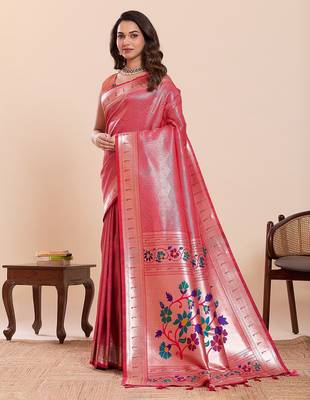 pink art silk woven kanjivaram silk saree with blouses 2