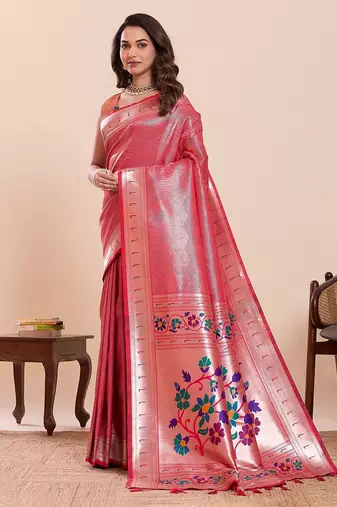pink art silk woven kanjivaram silk saree with blouses