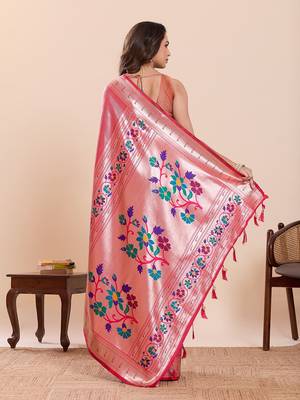 pink art silk woven kanjivaram silk saree with blouses 3