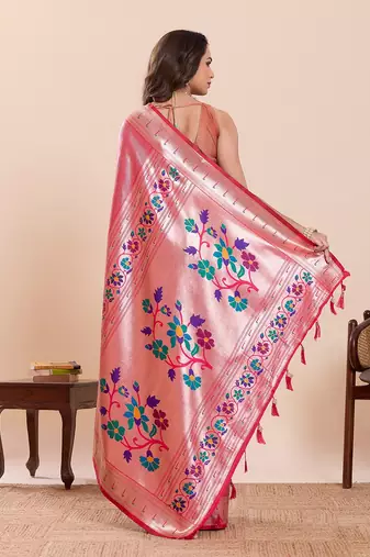 pink art silk woven kanjivaram silk saree with blouses