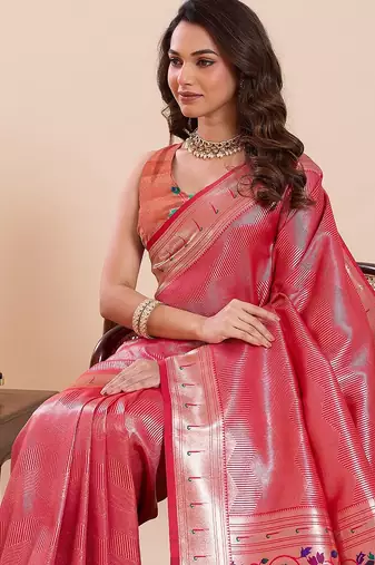 pink art silk woven kanjivaram silk saree with blouses