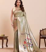 green art silk woven kanjivaram silk saree with blouses