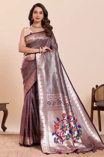 purple art silk woven kanjivaram silk saree with blouses