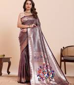 purple art silk woven kanjivaram silk saree with blouses