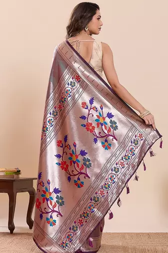 purple art silk woven kanjivaram silk saree with blouses