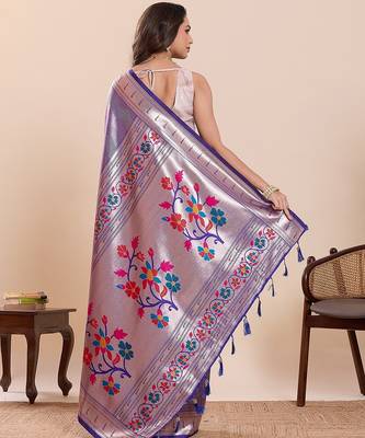 violet art silk woven kanjivaram silk saree with blouses 3