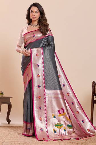 dark blue art silk woven kanjivaram silk saree with blouses