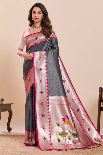 dark blue art silk woven kanjivaram silk saree with blouses
