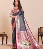 dark blue art silk woven kanjivaram silk saree with blouses