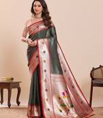 green art silk woven kanjivaram silk saree with blouses