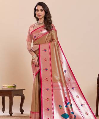 mustard art silk woven kanjivaram silk saree with blouses 2