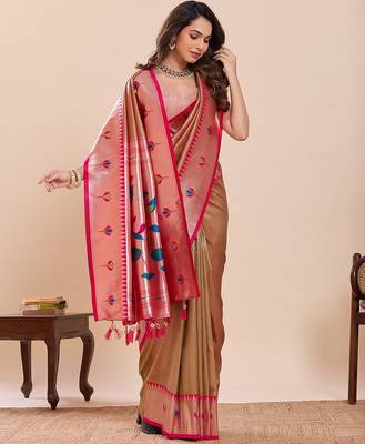 mustard art silk woven kanjivaram silk saree with blouses 4