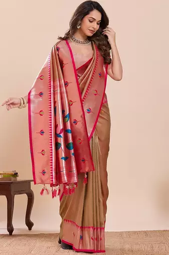 mustard art silk woven kanjivaram silk saree with blouses