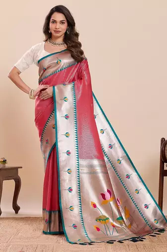 pink art silk woven kanjivaram silk saree with blouses