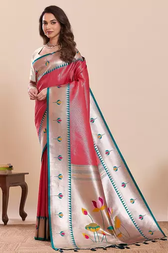 pink art silk woven kanjivaram silk saree with blouses