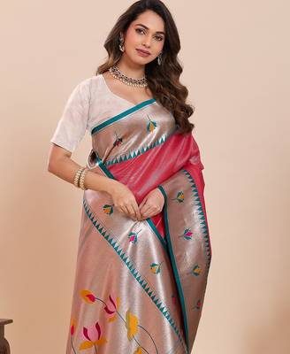 pink art silk woven kanjivaram silk saree with blouses 5