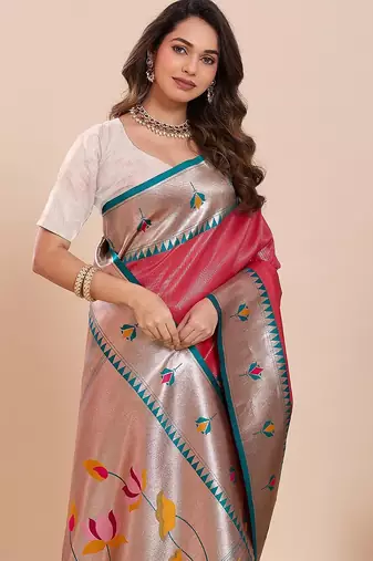 pink art silk woven kanjivaram silk saree with blouses