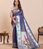 violet art silk woven kanjivaram silk saree with blouses
