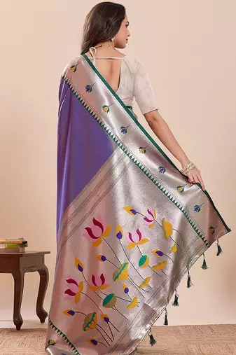 violet art silk woven kanjivaram silk saree with blouses