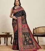 black art silk woven kanjivaram silk saree with blouses