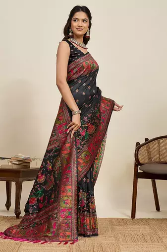 black art silk woven kanjivaram silk saree with blouses