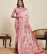 pink art silk woven kanjivaram silk saree with blouses