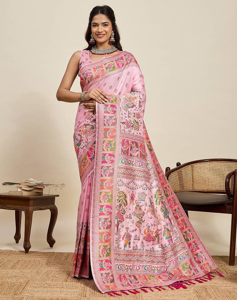 pink art silk woven kanjivaram silk saree with blouses