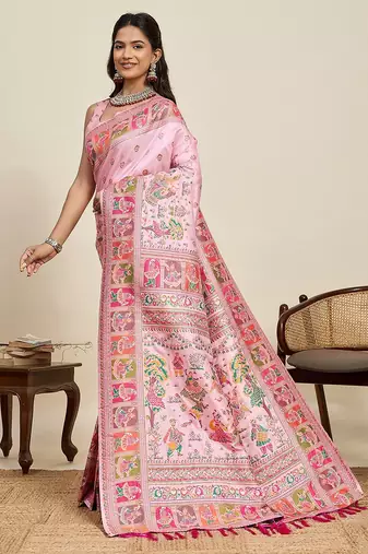 pink art silk woven kanjivaram silk saree with blouses