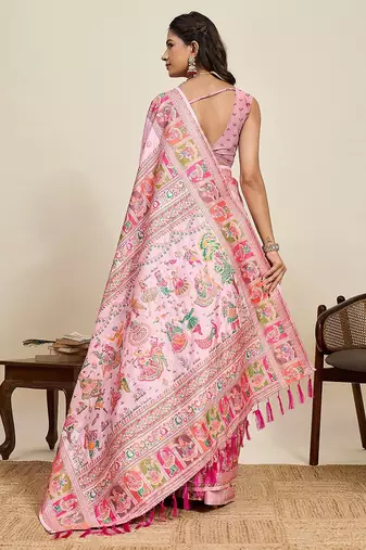 pink art silk woven kanjivaram silk saree with blouses