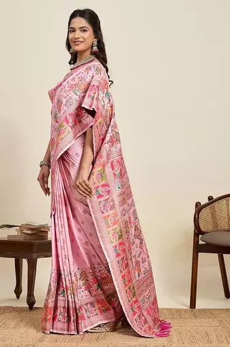 pink art silk woven kanjivaram silk saree with blouses