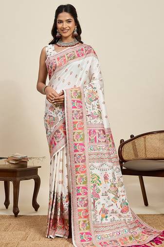 white art silk woven kanjivaram silk saree with blouses