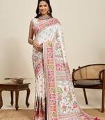 white art silk woven kanjivaram silk saree with blouses