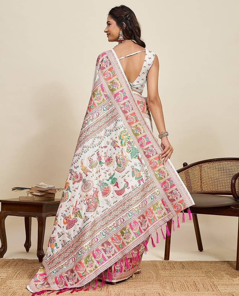 white art silk woven kanjivaram silk saree with blouses