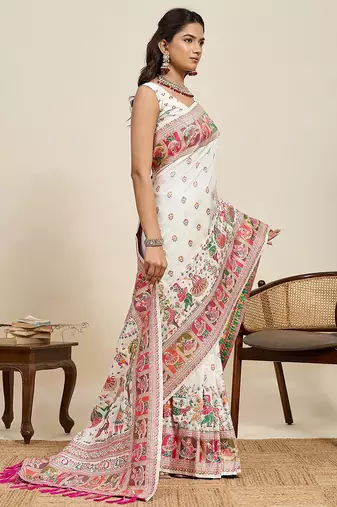 white art silk woven kanjivaram silk saree with blouses