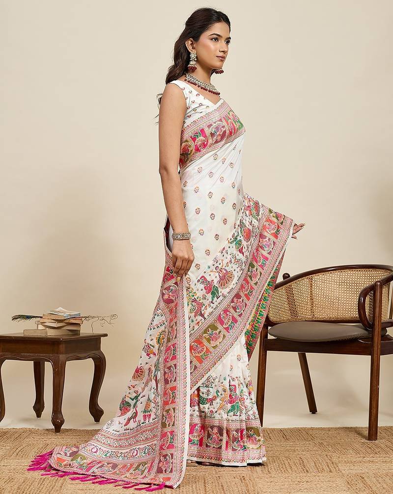 white art silk woven kanjivaram silk saree with blouses