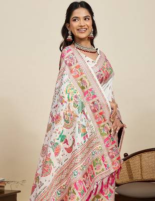 white art silk woven kanjivaram silk saree with blouses 5