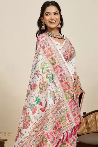 white art silk woven kanjivaram silk saree with blouses