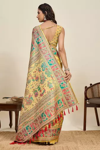 yellow art silk woven kanjivaram silk saree with blouses