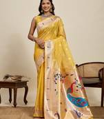 gold art silk woven kanjivaram silk saree with blouses