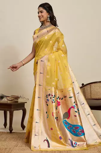 gold art silk woven kanjivaram silk saree with blouses